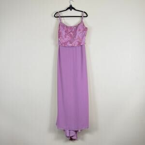 Vintage Lavender Pink Beaded Sequin Bodice Evening Gown Flowing Skirt - Size M